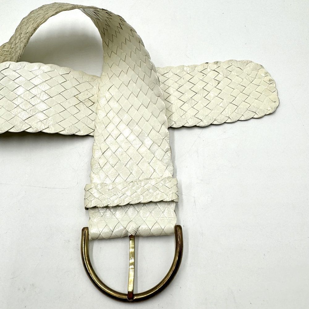 Auth Vtg Christian Dior White Woven Leather Women’s Belt Size US XS Preloved - Picture 6 of 8